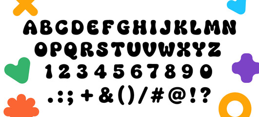 Y2K bubble style vector font. Plump, rounded English alphabet and numbers in graffiti style from the 2000s. © local_doctor