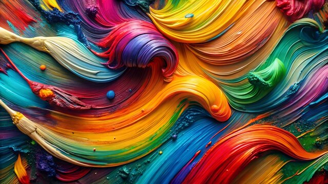 Vibrant abstract oil paint texture with rainbow colors and thick impasto strokes for creative backgrounds - Powered by Adobe