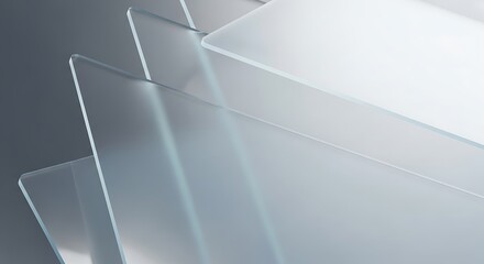 Stacked translucent frosted glass panels with soft blue and white light reflections image