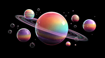 A holographic solar system floating in mid-air, with glowing planets, orbit lines, and shimmering light projections creating a futuristic sci-fi display.