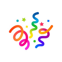 Obraz premium Colorful confetti and streamers illustration isolated on white background