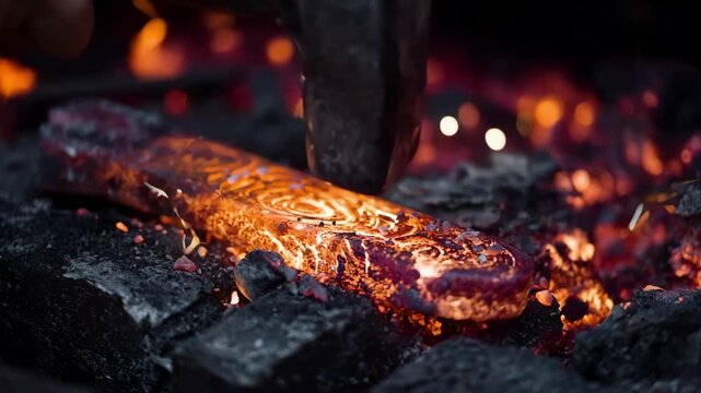 Detail of leadfree copper alloy being shaped on a forge emphasizing environmental safety and clean production techniques.