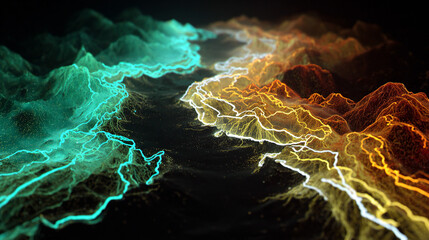 Quantum entanglement represented by glowing interconnected lines forming a luminous network symbolizing physics energy connection and the invisible bonds of particles in a futuristic abstract visualiz