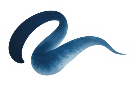 Blue furry abstract swirl element with soft texture on transparent background, fluid wavy vector design