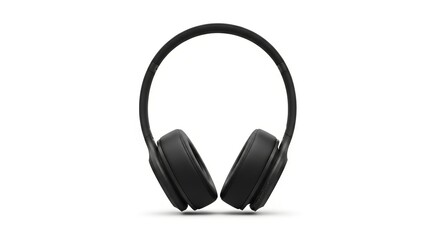 Black wireless headphones on white background for music and audio