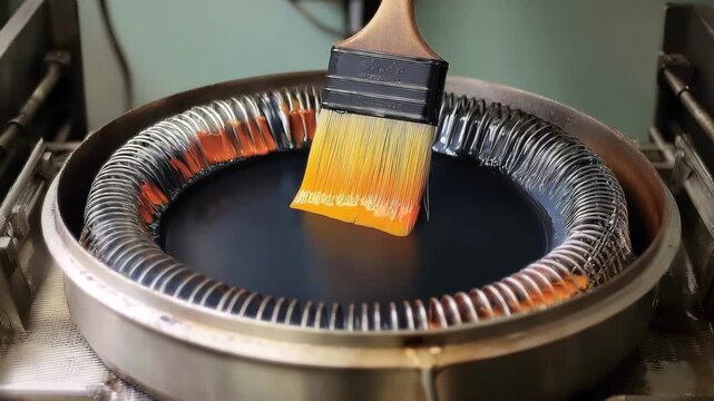 View of a siliconebased nonstick coating being brushed onto cookware showcasing flexible and heatresistant surface restoration in an industrial setting.