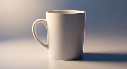 Obraz premium Tall white ceramic mug on a white surface with soft lighting