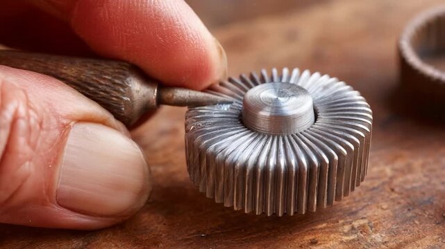 Closeup of hands operating a deburring blade tool to carefully remove burrs from freshly stamped metal components.