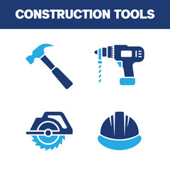 Hammer, Drill, Circular Saw, and Hard Hat Glyph Icons.
