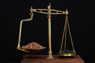 Balancing different legumes on old fashioned grocer's scales