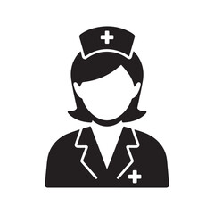Obraz premium Minimalist Female Nurse Icon – Medical Staff Avatar in Flat Black Silhouette Style