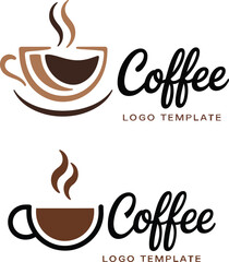 Elegant Coffee Logo Template Vector Design with Steaming Cup and Hand-Lettered Script Typography, Ideal for Cafe Branding, Restaurant, or Beverage Business.
