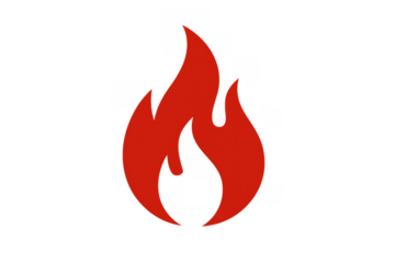 Red fire flame icon representing danger, heat, power, energy, and burning with transparent background