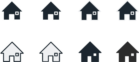 Vector Set of Home and House Icons in Two-Tone Color and Outline Styles, Representing Property, Real Estate, Homepage Navigation, and Simple Dwelling Symbols.