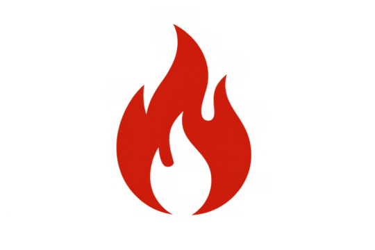 Red fire flame icon representing danger, heat, power, energy, and burning with transparent background - Powered by Adobe