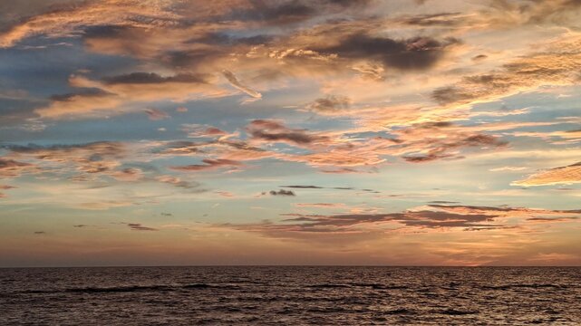 Evening Sky with Colorful Clouds over Ocean Horizon
