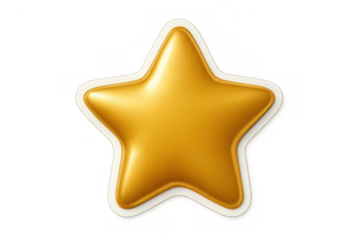 Shiny 3d golden star icon with white border showing excellence, rating, feedback, quality, and award concept on transparent background