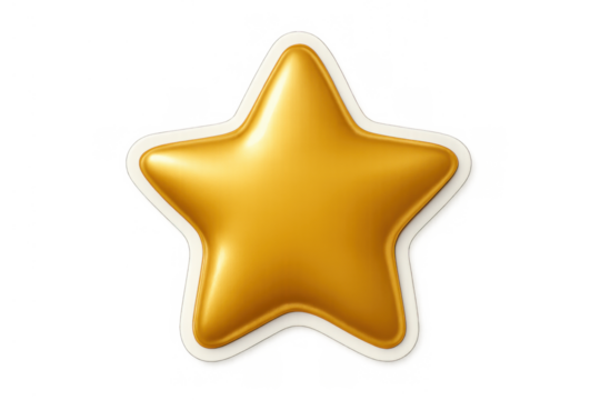 Shiny 3d golden star icon with white border showing excellence, rating, feedback, quality, and award concept on transparent background
