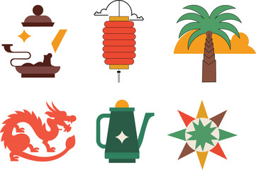 Collection of cultural symbols isolated on, showcasing diversity