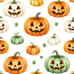 Set of Halloween pumpkins with different emotions. illustration isolated on white background.