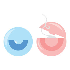 Dental floss spool, oral hygiene illustration. Interdental floss vector, clean teeth tool. Hand-drawn floss string, dental care icon