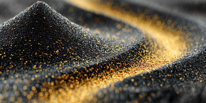 Luxury black sand dunes with a streak of scattered gold dust.

