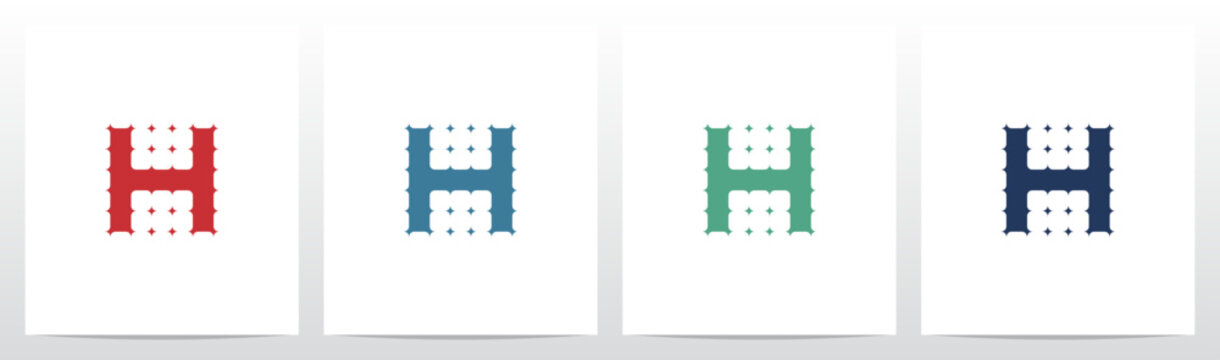 Dots Sparkle Linked Panel Pattern Ink Halftone Letter Initial Logo Design H