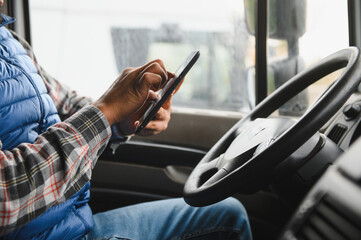 Truck driver distracted by texting on smartphone