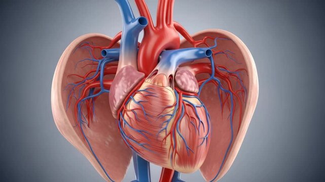 Realistic 3D anatomical human heart model with visible arteries veins chambers and valves