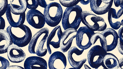 Dark Blue Ring Shapes Pattern on Beige abstract rings
