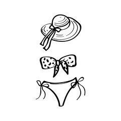 Swimsuit and sunhat hand drawn vector illustration
