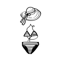 Swimsuit and sunhat hand drawn vector illustration