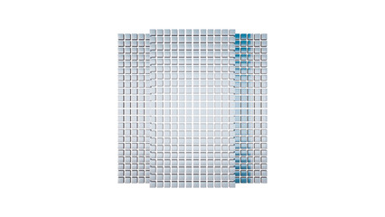 Silver geometric grid with blue shadows on the right side. Isolated on a transparent background. Abstract and minimalist decorative element.