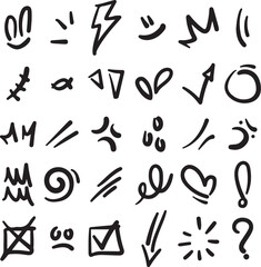 Abstract Doodle Collection: A collection of quirky, hand-drawn doodles, each conveying a unique emotion or concept through playful lines and shapes. 