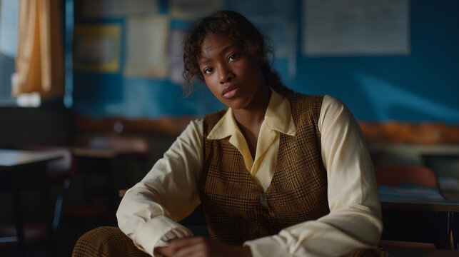 A teacher sacrificing their personal weekend to repaint a damaged classroom, paint stains on their hands and quiet satisfaction in their eyes — educational dedication, classroom transformation, and