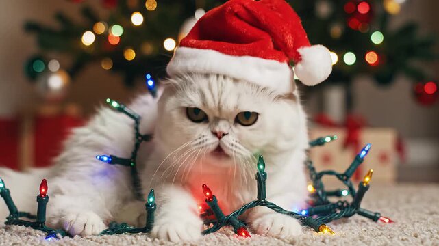 If you think Christmas spirit can&rsquo;t get any cuter, wait until you meet this kitty in a Santa hat, surrounded by a dazzling display of holiday lights!