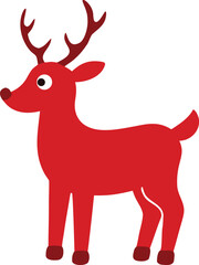 Vibrant red cartoon deer with antlers and big eyes standing proudly isolated on transparent background