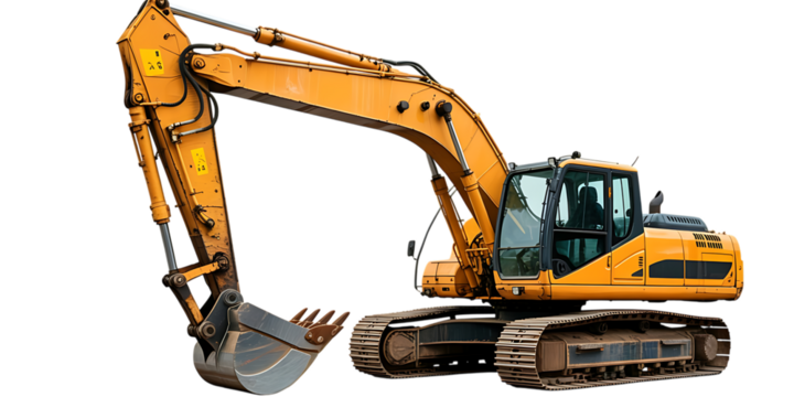 Yellow excavator heavy construction machine isolated on white background