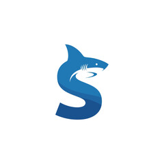 Fototapeta premium Blue Shark Silhouette in S Shape, Marine Predator Logo Design.