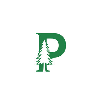 Green Letter P with a White and Green Pine Tree Design.