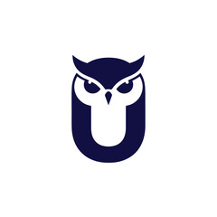 Fototapeta premium Stylized Dark Blue Owl Logo with White Face and Sharp Features.
