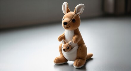 Plush kangaroo toy with a baby kangaroo on a light background for Australia Day