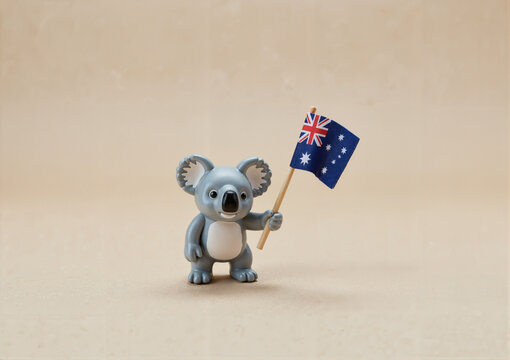 Koala holding Australian flag celebrating Australia Day