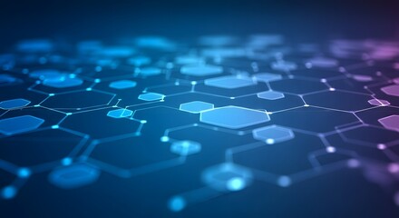 Futuristic Blue Hexagonal Grid with Glowing Connections and Depth of Field