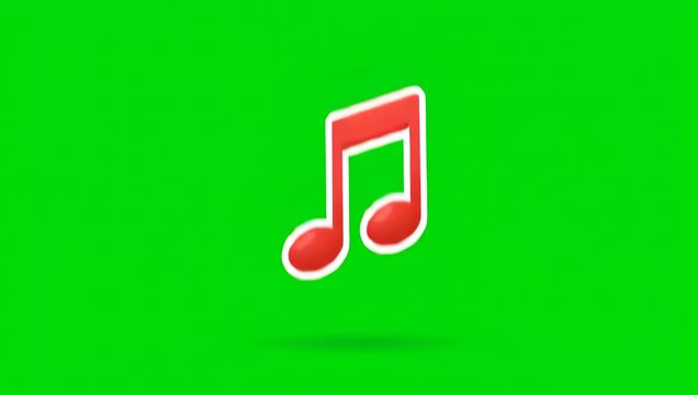 A vibrant red musical note icon floating against a bright green background.