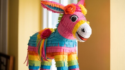 Obraz premium Fun and Festive Rainbow Pinata Shaped Like Donkey Photo