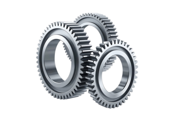 Interlocking metal gears isolated on a transparent background.PNG	