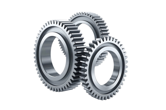 Interlocking metal gears isolated on a transparent background.PNG	 - Powered by Adobe