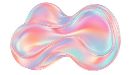 Transparent background abstract iridescent fluid shape isolated on transparent background