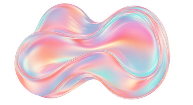 Transparent background abstract iridescent fluid shape isolated on transparent background